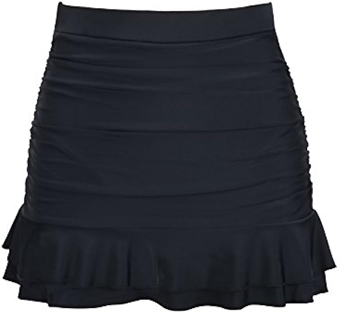 Hilor Women’s Skirted Bikini Bottom High Waisted Swim Bottom Shirred Ruffle Swim Skirt