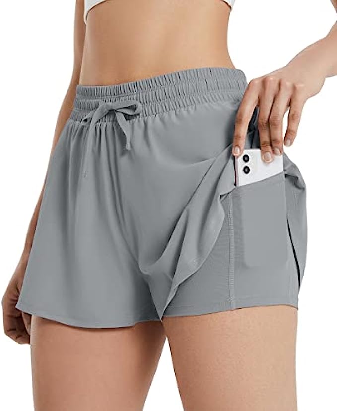 BALEAF Women’s Athletic Running Shorts with Phone Pockets 2 in 1 Wokrout Shorts