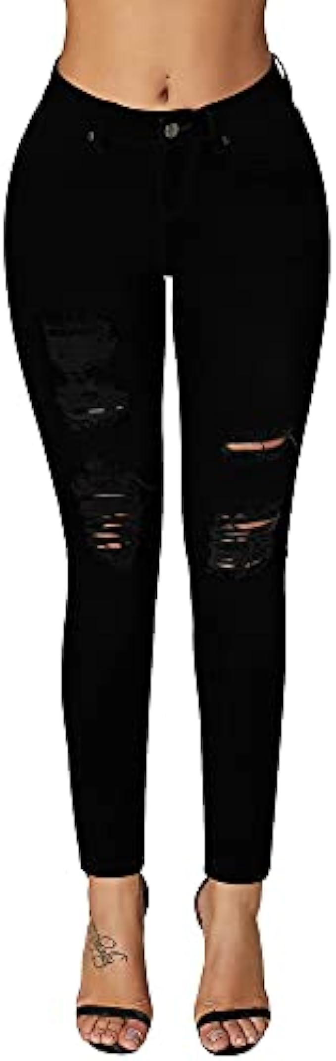 roswear Women’s Essentials Ripped Mid Rise Destroyed Skinny Jeans