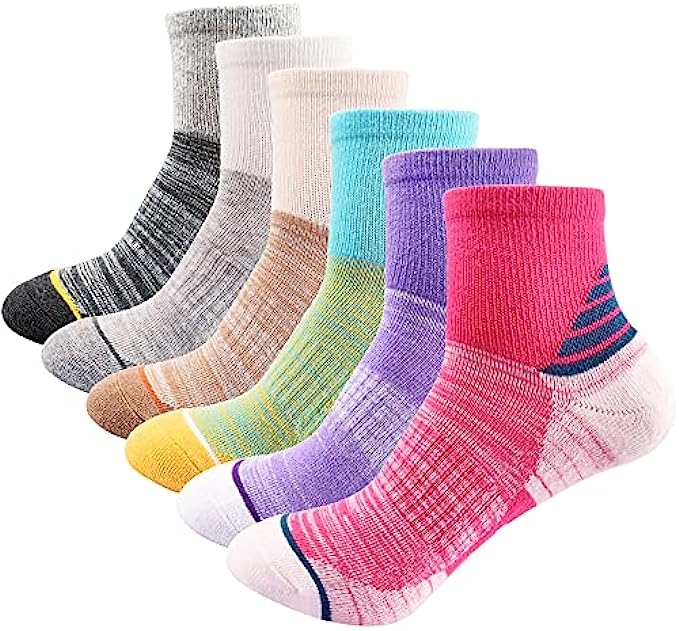 Women’s Athletic Ankle Socks Quarter Cushioned Running Socks Hiking Performance Sport Cotton Socks 6 Pack