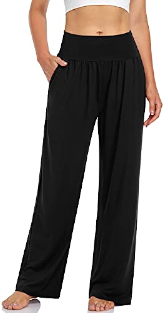 UEU Women’s Casual Loose Wide Leg Cozy Pants Yoga Sweatpants Comfy High Waisted Sports Athletic Lounge Pants with Pockets