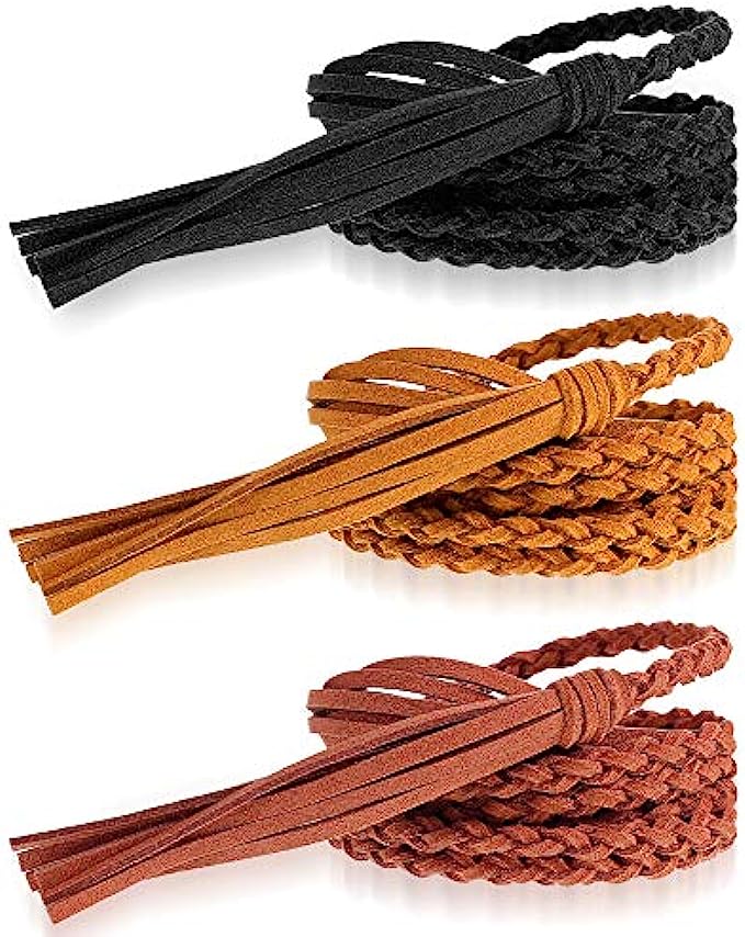 Hercicy 3 Pieces Women’s Waist Belt Woven Tassels Chain Belt Tassel Rope Skinny Belt for Skirt Dress, Christmas Party