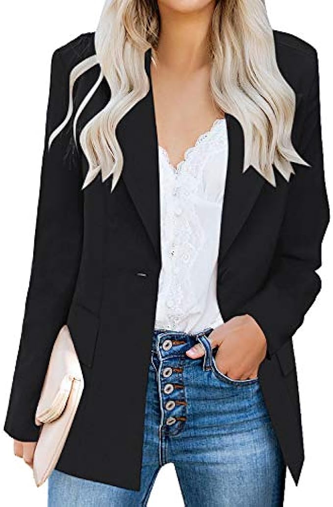 luvamia Women’s Casual Long Sleeve Lapel Button Slim Work Office Blazer Jacket