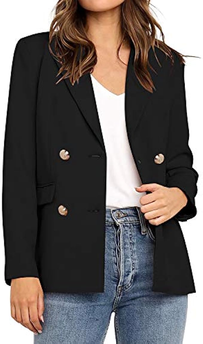 Vetinee Women’s Lapel Pockets Blazer Suit Long Sleeve Buttons Work Office Jacket