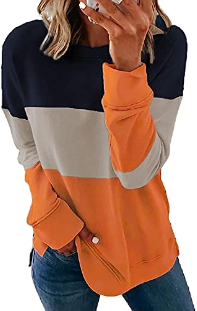 FARYSAYS Women’s 2022 Casual Crewneck Sweatshirt Long Sleeve Loose Side Split Pullover Tops