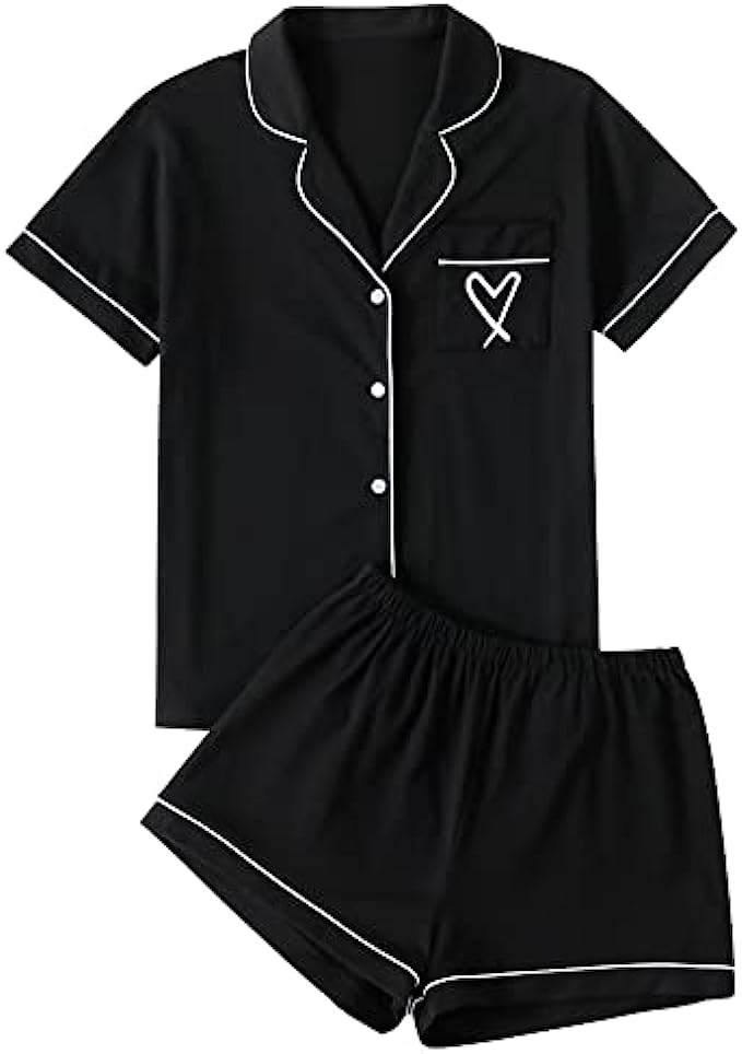 LYANER Women’s Cotton Pajamas Set Button Short Sleeve Shirt with Shorts Sleepwear