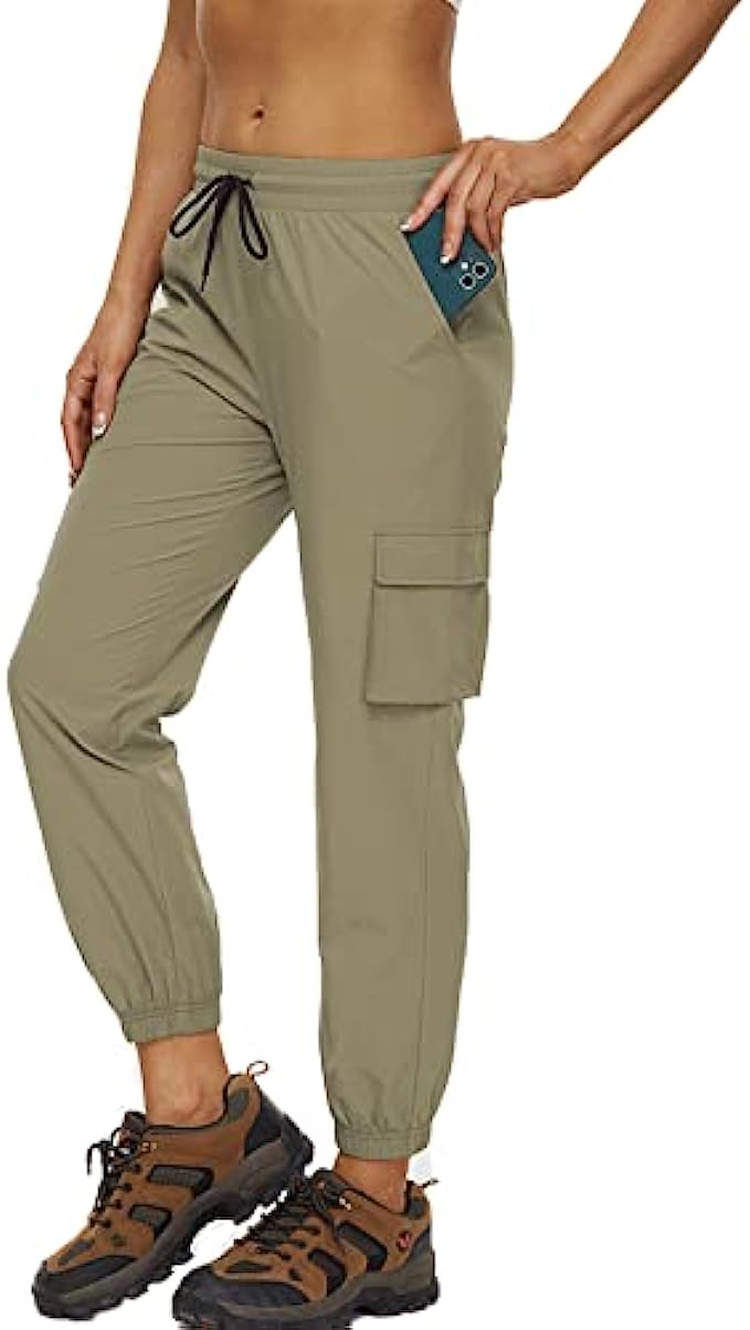 POWERASIA Women’s Hiking Cargo Pants Lightweight Joggers Quick Dry Water Resistant Outdoor UPF 50 Zipper Pockets