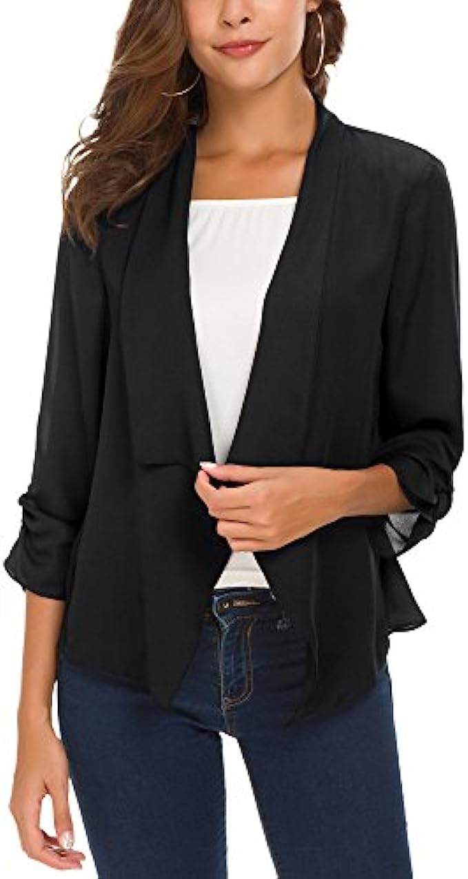 Women’s Ruched Sleeve Lightweight Thin Chiffon Blazer