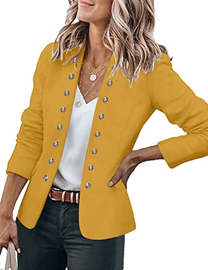 GRAPENT Women’s Business Casual Buttons Pockets Open Front Blazer Suit Cardigan