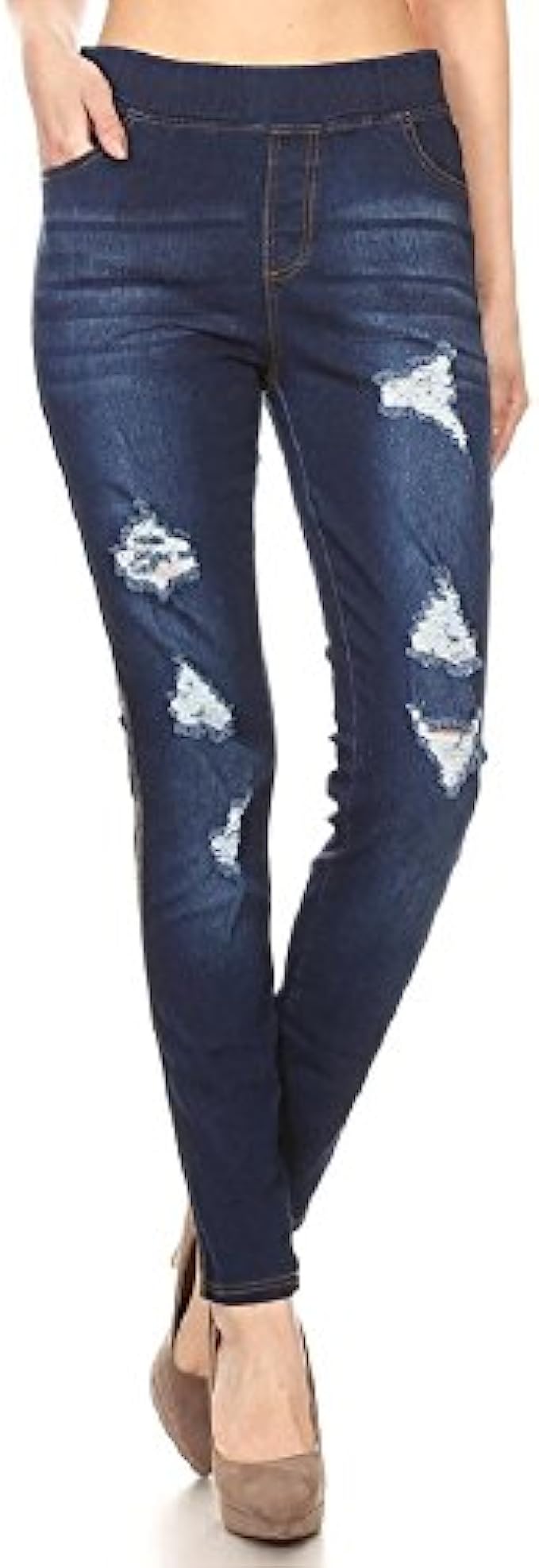 Women’s Stretch Pull-On Skinny Ripped Distressed Denim Jeggings Regular-Plus Size