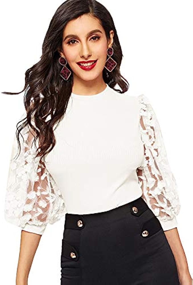 Romwe Women’s Summer Short Sleeve Mock Neck Casual Blouse Tops