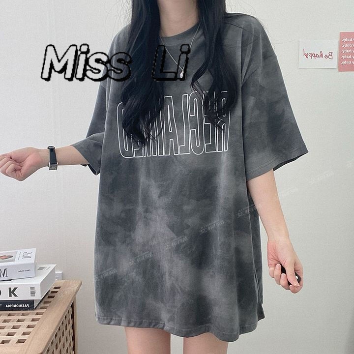 「Miss Li」台灣出貨短袖t恤女 大碼女裝 韓版 寬松 設計感小眾 中長款上衣 oversize 下半身失蹤 女生衣