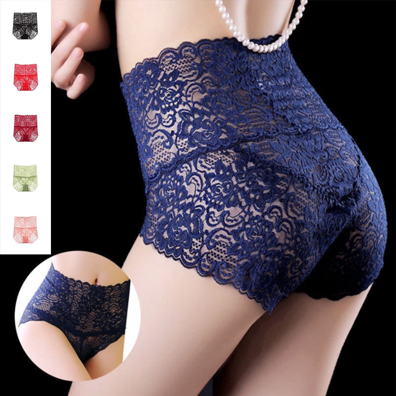 Women’s High-waist Panties Sexy Lace Plus Size Panty Hollow Out Breathable Underwear Lift-Up Hip 女式大尺码内裤性感高腰无痕蕾丝内裤镂空透气提升臀部