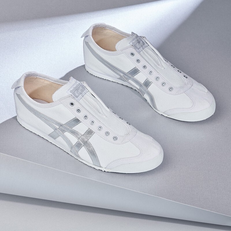 Original In Stock ˉ Shoe Tigers Sneakers Super Soft Canvas Men and Women’s Casual Sports Running Tigers Running Shoes White/silver LLAN