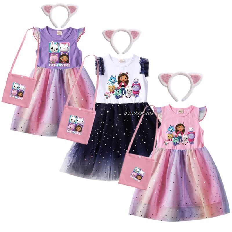 2023 Summer Gabby Cats Costume Baby Girls Gabby’S Dollhouse Dress Kids Cosplay Princess Vestidos Toddler Children Birthday Wedding Party Dresses With Headwear