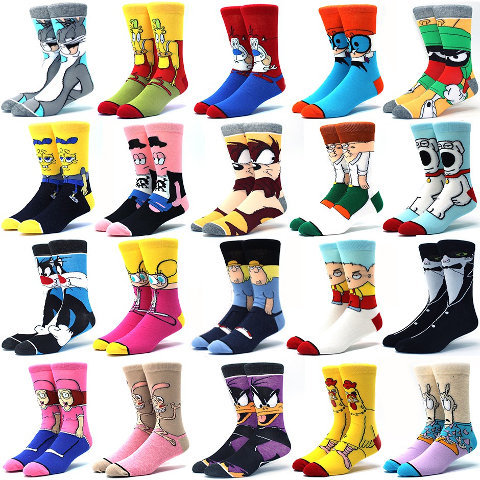 Men’s Fashion New Happy Funny Cotton Socks Colorful Crazy Cartoon Rabbit Amazing Fun Teenage Socks Long Socks Cool Funny Socks