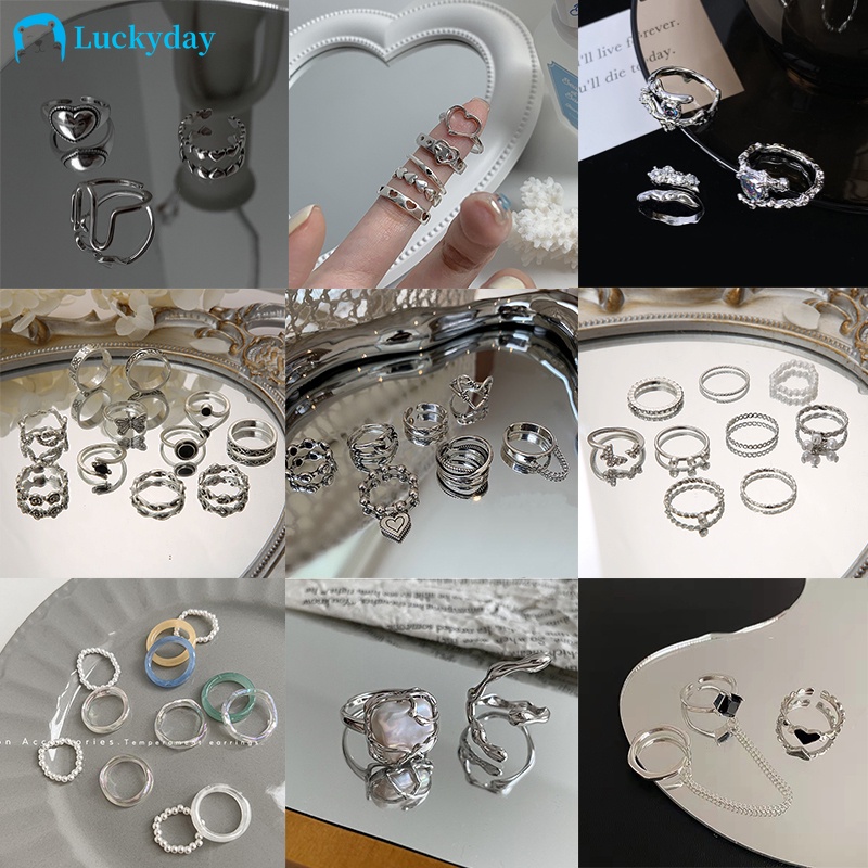 YEEZII 11pcs/set Fashion Y2K Adjustable Oil Dripping Snake Bead Ring Set Resin Butterfly Twist Ring Accessories Jewelry