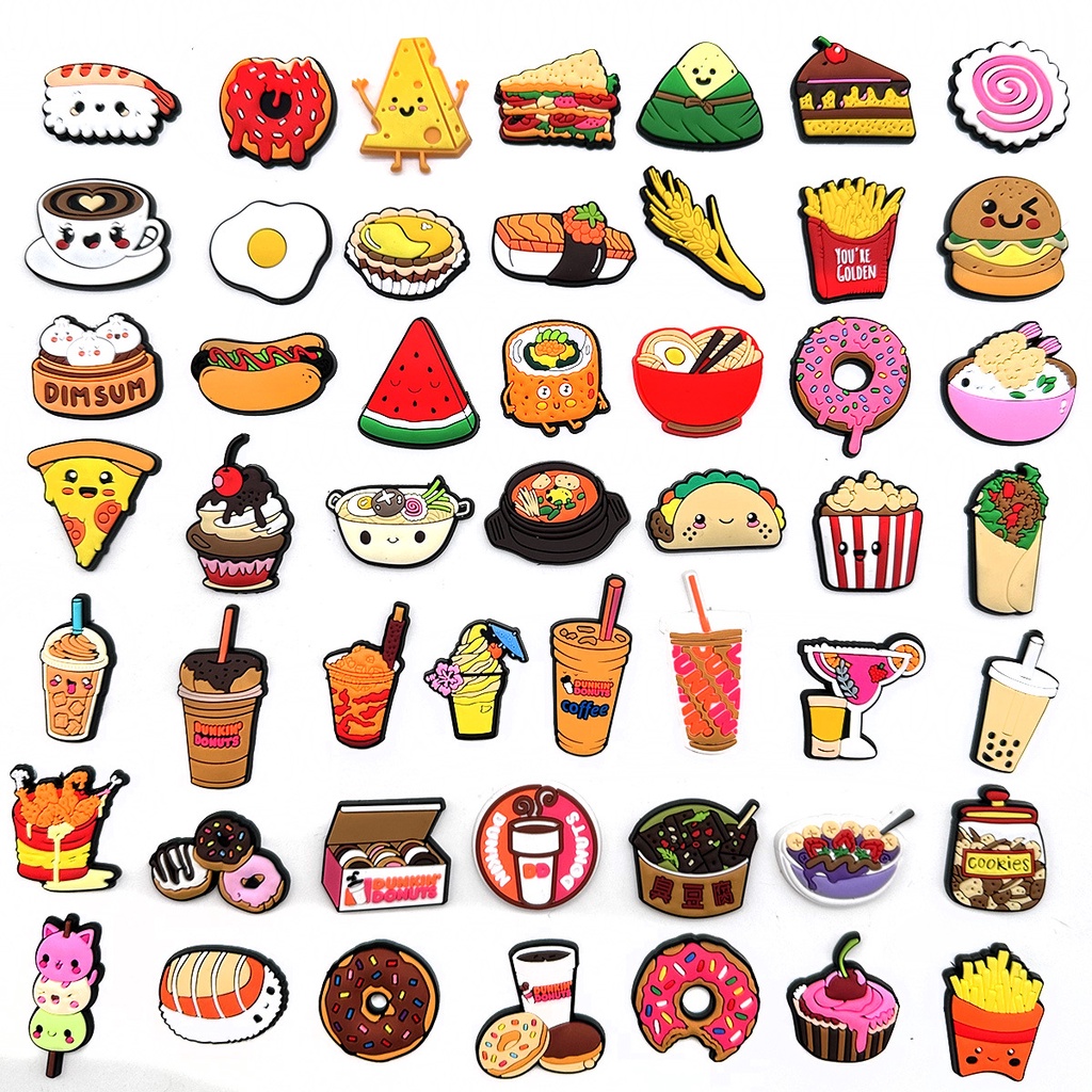 Cute Jibz Cartoon food Donut Croc charms Pin shoe Accessories decorate slippers croc sandals buckle kids gifts