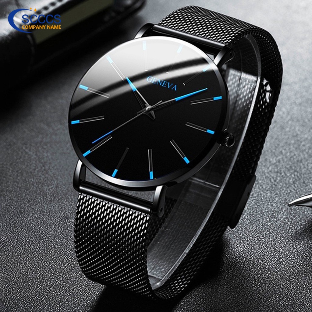Geneva Ultra-thin Stainless Steel Mesh Belt Watch Luxury Men’s Leather Watch Business Casual Quartz Watch