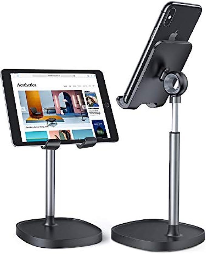 LISEN Cell Phone Stand, Adjustable Phone Stand for Desk, Thick Case Friendly Phone Holder Stand, Taller iPhone Stand Compatible with All Mobile Phone, iPhone, iPad, Tablet 4-10’’ Desk Access