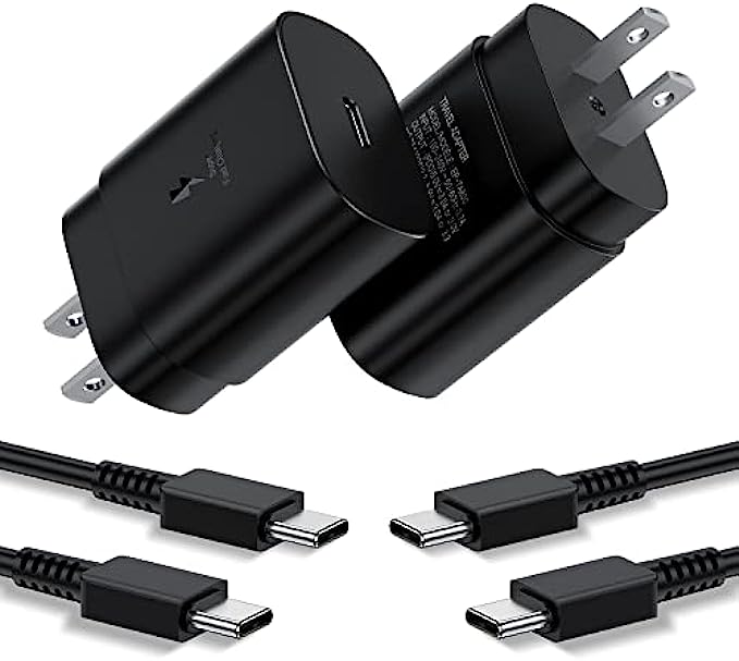 Type C Charger, 2 Pack 25W PD USB C Wall Charger Super Fast Charging Block &amp; 6ft Android Phone Charger Cable for Samsung Galaxy S22, S22 Plus, S20 / S21 Ultra Plus, Note 20 / Note 10 Plus, Pixel 6
