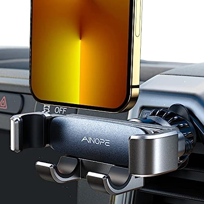 AINOPE Car Phone Holder Mount 2022 Upgraded Gravity Car Phone Mount with Newest Air Vent Clip Auto Lock Hands Free Cell Phone Holder Mount for Car Compatible for iPhone 13 Pro Max &amp; All Phones Bla
