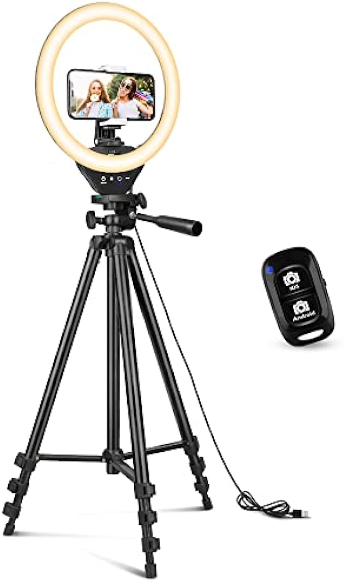 Sensyne 10’’ Ring Light with 50’’ Extendable Tripod Stand, LED Circle Lights with Phone Holder for Live Stream/Makeup/YouTube Video/TikTok, Compatible with All Phones.