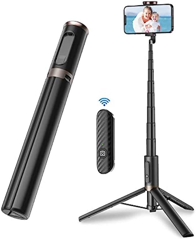 TONEOF 60" Cell Phone Selfie Stick Tripod,Smartphone Tripod Stand All-in-1 with Integrated Wireless Remote,Portable,Lightweight,Extendable Phone Tripod for 4’’-7’’ iPhone and 