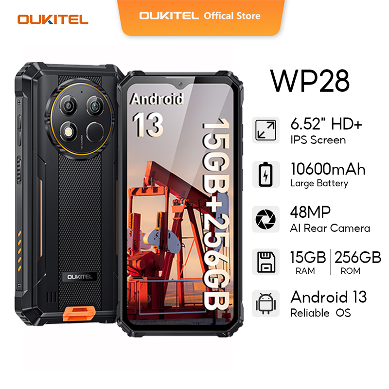 Oukitel WP28 Rugged Smartphone 6.52‘’ HD+ 10600mAh 15GB+256GB Android13 Mobile Phone 48MP Camera Cell Phone