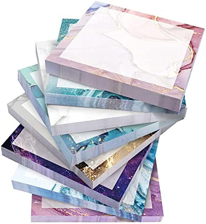 WAVEYU 8 Pads Cute Sticky Notes Marble Designs Self Stick Notes Pads Adhesive Sticky Notes 3’’x3’’ Sticky Notes Easy to Post for Home, Office, Notebook Supplies, 50 Sheets/Pad, Mar