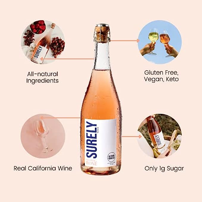Surely Non Alcoholic Rose - World’s First Sparkling Wine that Tastes Like the Real Thing, Low Sugar, Keto-Friendly, Low Calorie, 750ml
