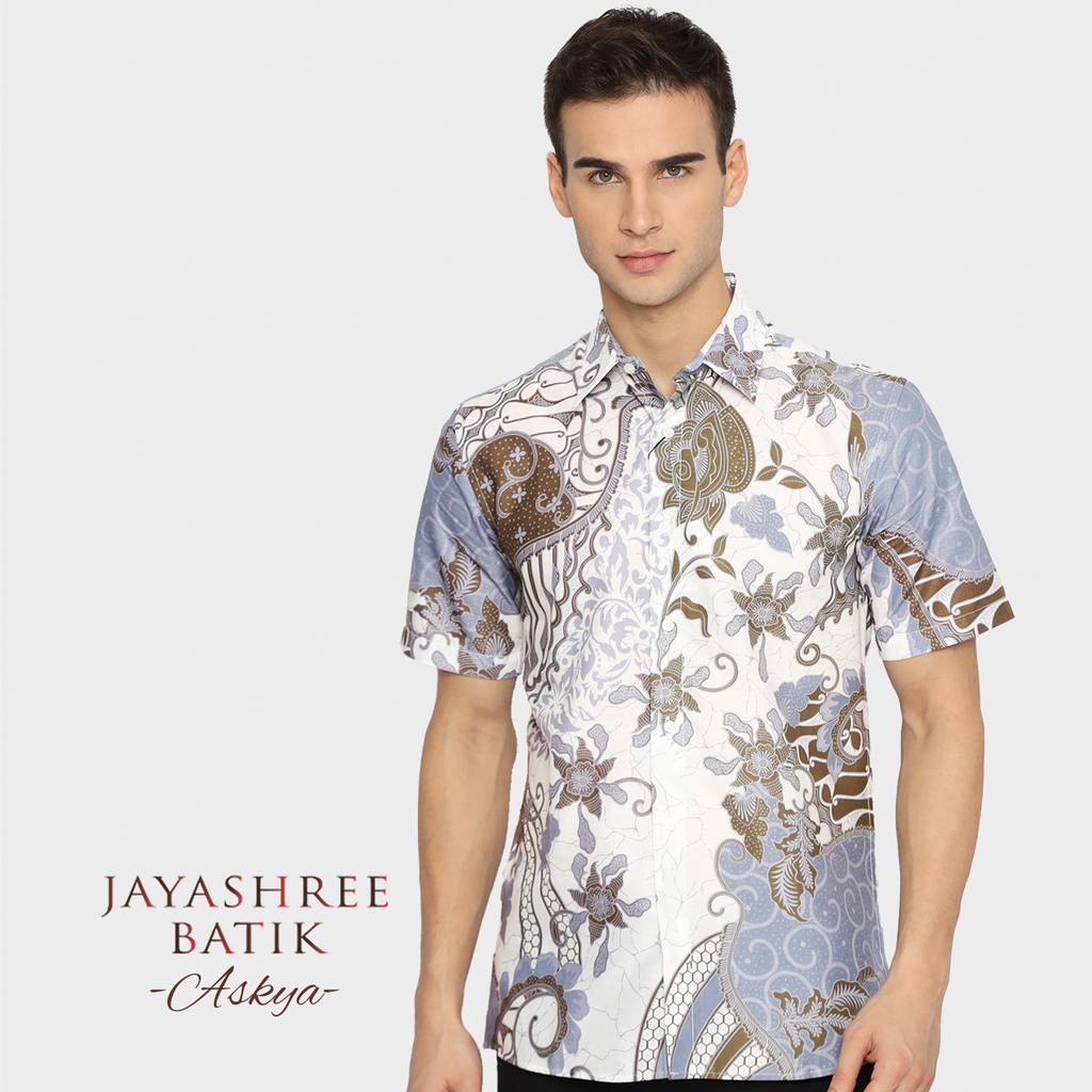 KEMEJA Jayashree Batik Slimfit Askya Brown Men’s Batik Shirt Short Sleeve