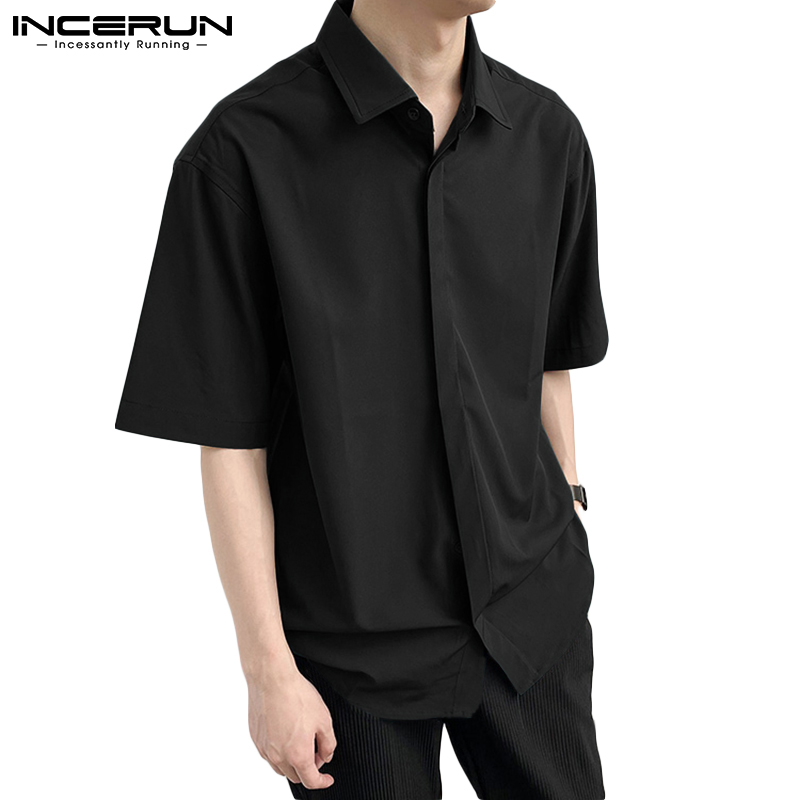 INCERUN Men’s Fashion Plain Short Sleeve Buttons Loose Casual Shirts