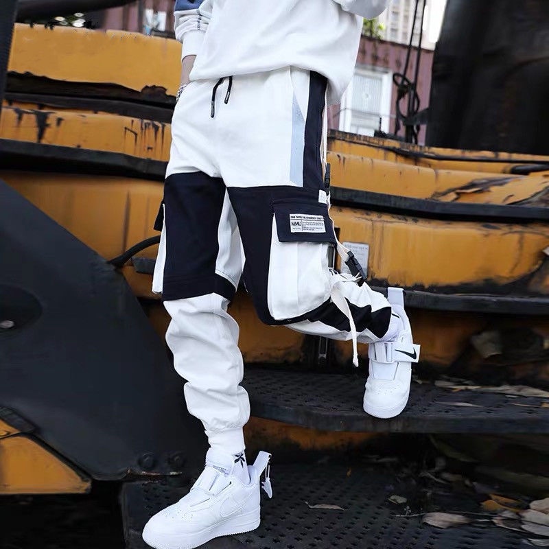 Men’s Harem Streetwear Jogger Ribbons Trousers Hip Hop Cargo Pants