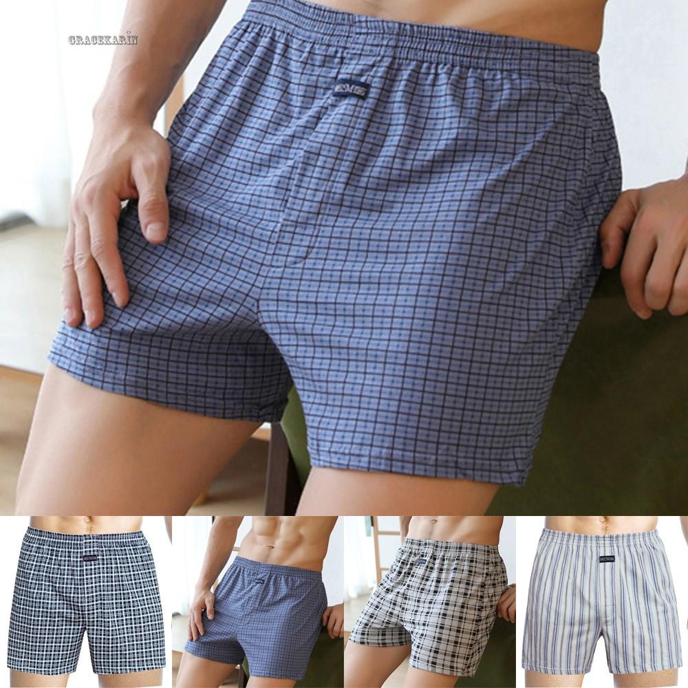 Men’s Casual Loose Style Plaid Wide Leg Cotton Boxer Short Home Wear
