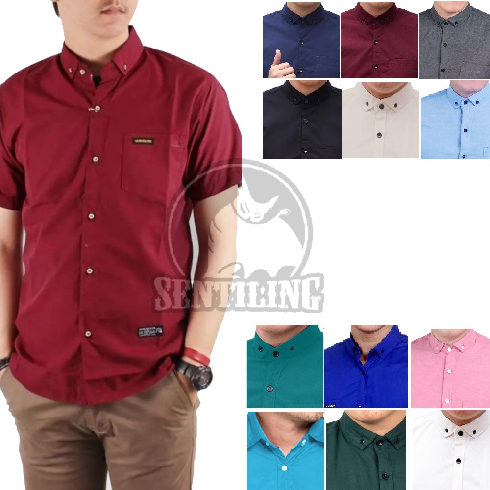 KEMEJA KATUN Sentiling | Men’s Short Sleeve Formal Office Work Cotton Plain Shirts/Shirts/Work Shirts