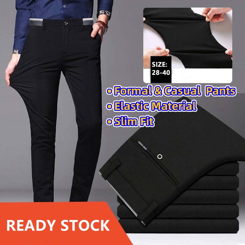 Men’s CEO Office Formal Suit Pants Non-ironing Stretchable Slim Fit Business Wear Casual Long Black Pant