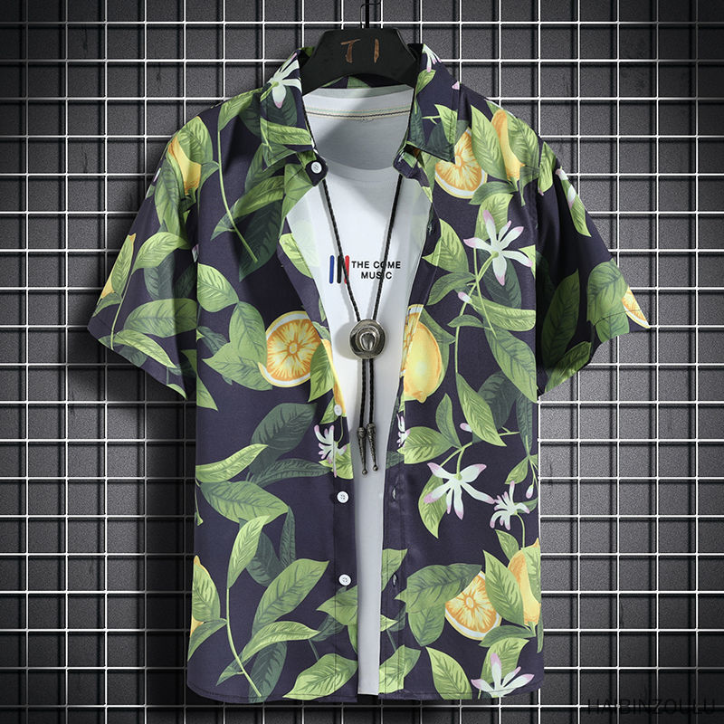 7-color boys’ short sleeve shirt Hawaiian style beach shirt men’s loose quick dry Casual Short Sleeve printed shirt beach quick dry T-shirt fashion trend loose oversized men’s and women