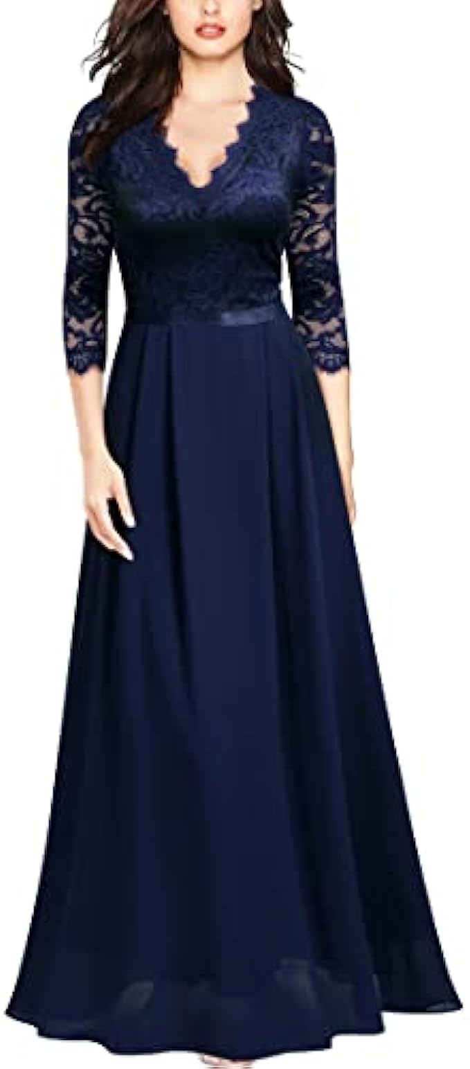 MISSMAY Women’s Formal Floral Lace 2/3 Sleeves Long Evening Party Maxi Dress