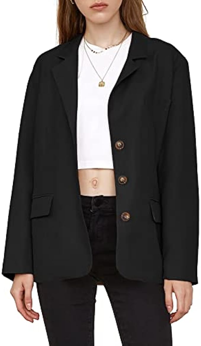 Coutgo Women’s Casual Blazer Jackets Open Front Long Sleeve Lapel Button Work Office Blazers