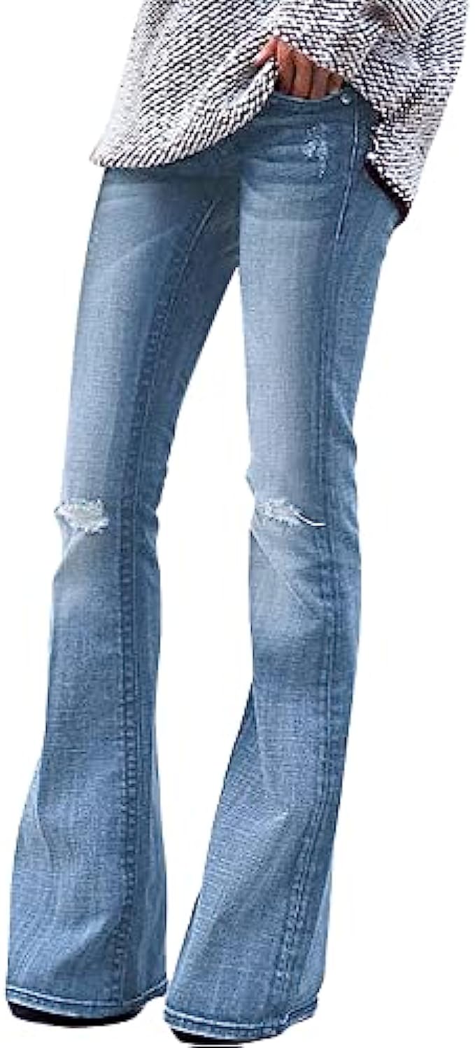 luvamia Women’s Ripped Flare Bell Bottom Jeans Pants Retro Wide Leg Denim Pants
