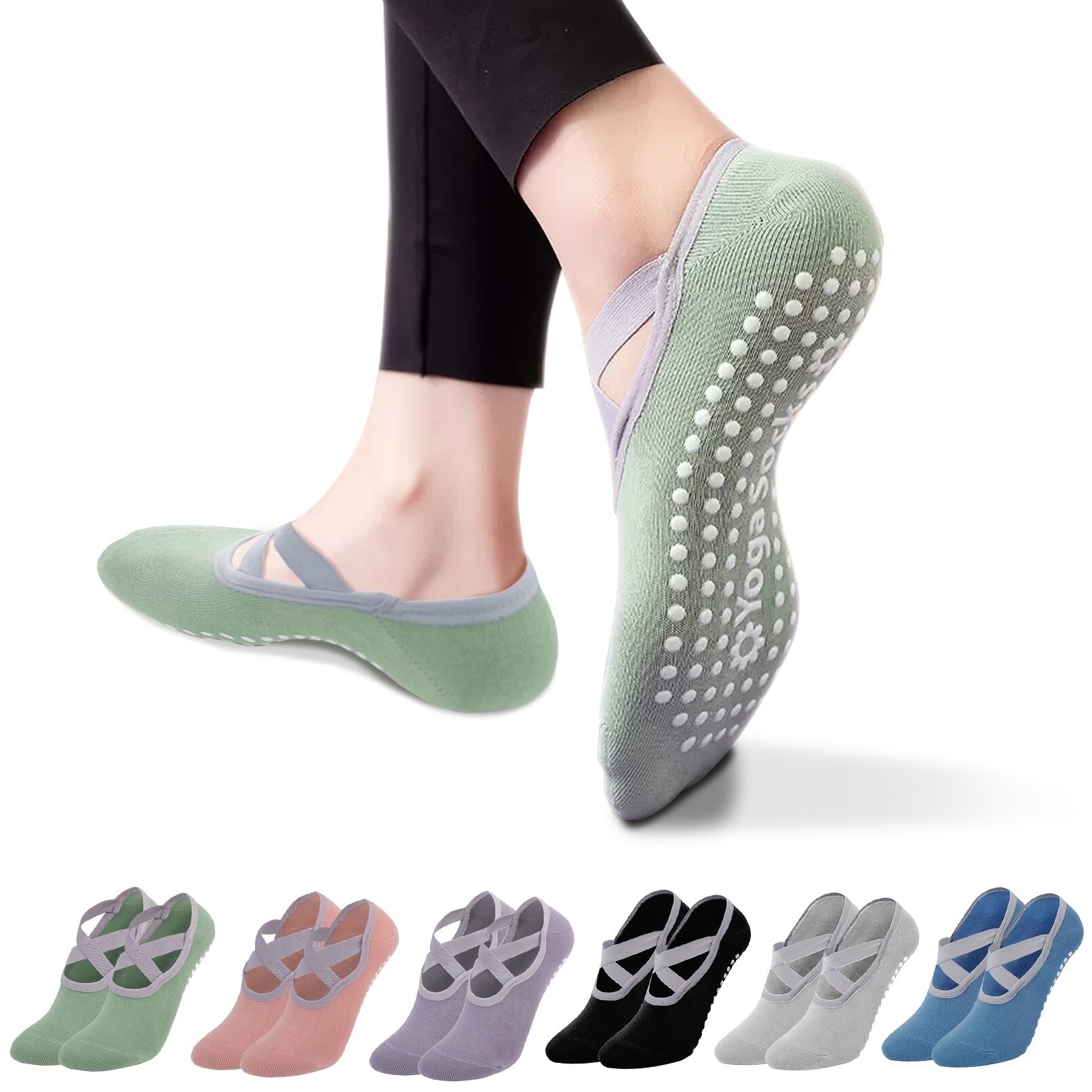 Women's Yoga Socks Non Slip Cross Strap Sports Socks With Extra Grips In Yoga Ballet Barre Pilates
